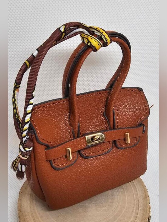 Handbags - Women's Brown Mini Tote Bag CHARM/ AIR POD HOLDERS with Gold Hardware